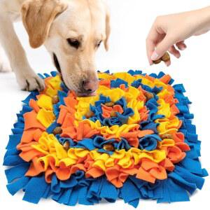 반려견용 라이브키 반려동물 스너플 매트, 반려견 먹이 본능적인 인터랙티브 퍼즐 장난감을 찾기 위한 노즈워크 트레이닝 매트(블루앤오렌지앤옐로우)