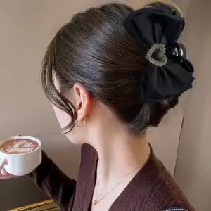 [다잇템]여성 검정 헤어 큰사이즈 큐빅 리본 집게핀 (31732602A)