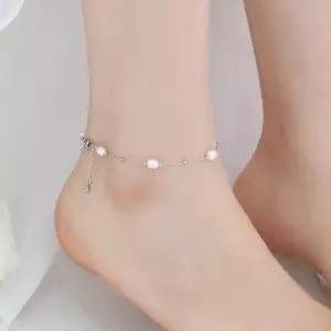 [다잇템]여자 써지컬스틸 펄진주 실버체인 얇은 발찌 (19286850A)