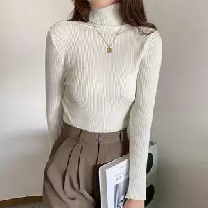 [베스트TOP100] 아이보리 슬림핏 골지 터틀넥 니트 티셔츠 목폴라 여성 긴팔 겨울