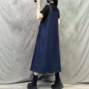 데님 스커트 여성 롱 캐주얼 빈티지 브이넥 청치마 슬림핏 멜빵 원픽1