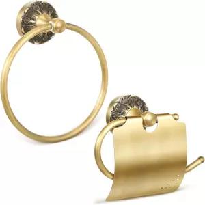 오토링 2피스 세트 앤티크 황동 화장지 홀더 레트로 핸드 타월 링 티슈 롤 종이 걸이 욕실 하드웨어 벽