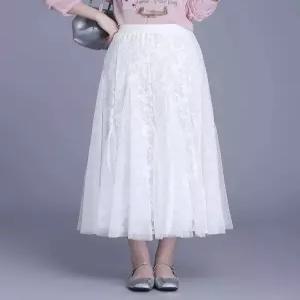 치마 롱 여성용 망사 봄 캐주얼 쉬폰 양면 레이스 원픽1