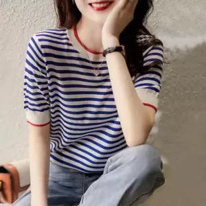 [베스트TOP100] S37766 시원한 줄무늬 니트반팔티 여름니트티 마린룩