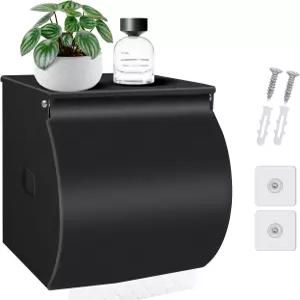 FARVIGOR 화장지 홀더 벽걸이 선반이 있는 자동 접착 방수 스테인리스 욕실 롤 고양이 개 방지 검은색