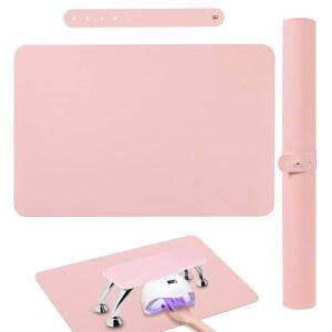 네일 아트 테이블 매트, (매트 전용) 접이식 핸드레스트 매니큐어 패드, 소프트 마이크로파이버 PU 가죽 아크릴 네일용 암레스트 테크 살롱 홈용 패드 책상 핑크