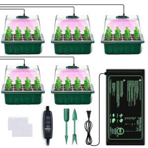 성장 조명이 있는 YAUNGEL 씨앗 스타터 트레이, 열 매트가 5팩 키트, 타이밍 컨트롤러로 밝기를 조절할 수 묘목 습도 돔이 두꺼운 트레이