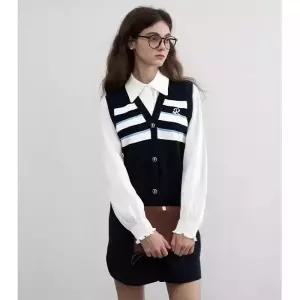 피콜로 여자 니트 원피스 치마 롱 봄 투피스 데일리룩 이른 방학 칼라 배색 슬림핏 KUK1