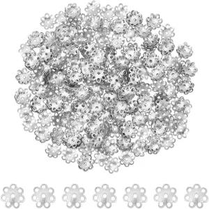 유니크래프탈 300pcs 1mm 홀 스테인리스 스틸 스페이서 비드 캡 멀티 꽃잎 꽃 중공 엔드 금속 참 보석