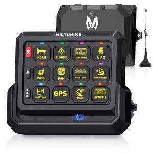 마이크튜닝 P1s-W+ 무선 12 갱 스위치 패널, 328피트 원격 제어 범위, 최대 4개 패널 동시 제공, 다기능 토글 플래시 스트로브 회로 릴레이 시스템 박스 차량 RV용