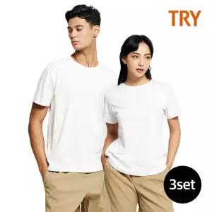트라이 3매입 면100% 공용 기본 라운드 티셔츠 1831602