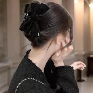 [다잇템]여성 리본 큰사이즈 헤어 패치 벨루어 집게핀 (31730973A)