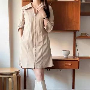 [다잇템]여자 짧은기장 골덴 카라집업 봄셔츠 원피스 (12478111A)