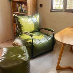 가죽 소파 의자 원목 카페 인테리어 쇼파 업소용 1인용 갈색 스툴