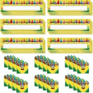 교실 학생 책상용 48개 셀프 접착식 이름표 크레용 연필 (12 x 3.6 인치)