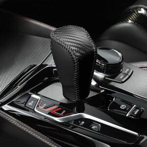 Teledsn 자동차 기어 변속 노브 커버, 가죽 스틱 탄소 섬유 인테리어 액세서리 스타일리시한 장식 변속기 커버 범용 (블랙)