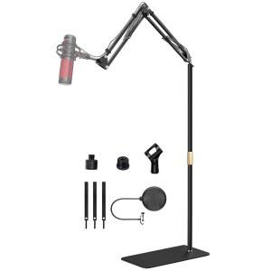 블루 예티, 나노, 스노우볼, 하이퍼엑스, , USB 및 콘덴서 마이크용 마이크 플로어 스탠드, 1/4인치 스레드 3/8인치 5/8인치 어댑터, 팝 필터, 클립, 케이블 타이 조절 가능