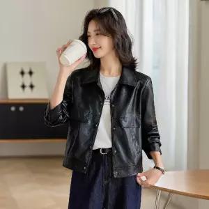 타노스여사친 가을 칼라 슬림핏 재킷 숏 PU 상의 데일리룩 코트 가죽 KUK3