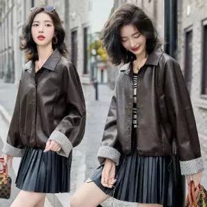 타노스여친 가을 캐주얼 상의 숏 코트 데일리룩 가죽 숄카라 재킷 PU 소프트 KUK3
