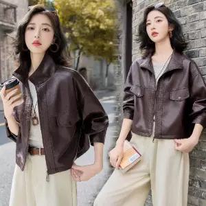 타노스여친 가을 빈티지 터틀넥 코트 가죽 데일리룩 재킷 쇼트 KUK3