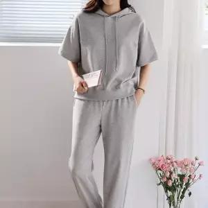 [다잇템]여자 회색츄리닝 슬릿 후드반팔티 SS 세트 (32428960A)