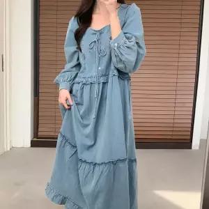 [다잇템]여자 청순룩 티어드 박스 진 스퀘어넥 롱원피스 (32387865A)