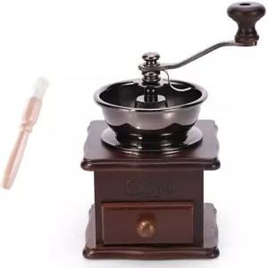 세라믹 수동 크랭크가 있는 빈티지 스타일 커피 그라인더 나무 클리닝 브러시 포함 브라운 19 x 8.5 16 cm