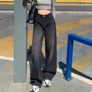 [신상오픈런]여성 빈티지 블랙 와이드 데님 팬츠 힙무드 워싱 (41993039)