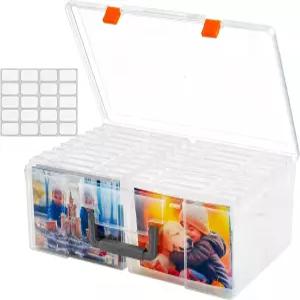 사진 보관함 5 x 7 인치 칸막이가 있는 내부 초대형 상자 18 개 손잡이가 투명 무산 보관 용기 공예 스탬프
