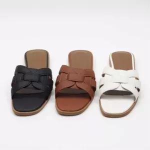 [신상오픈런]여성 클래식 가죽 크로스 스트랩 저굽 슬리퍼 샌들 (39183289)