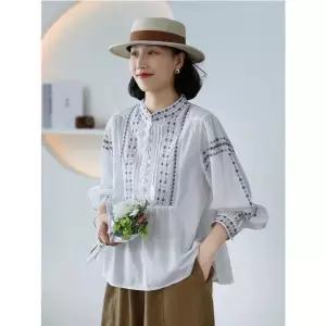 여자셔츠 자수 화이트 루즈핏 캐주얼 긴팔 봄가을 복고 셔츠 슬림 심쿵마켓