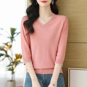 여성니트 봄가을 7부소매 니트 브이넥 상의 스웨터 레깅스 심쿵직구