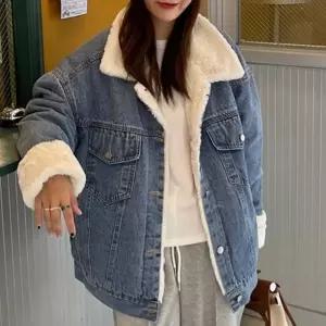 양털자켓 여성용 데일리 경량 양털 카라 데님 숏 자켓