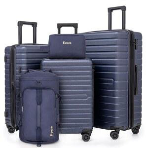 Eeeza 확장형 러기지 세트 21인치 /25인치 /30인치 5피스 세트, ABS 하드 쉘 경량 TSA 잠금 장치와 탈부착 가능한 이중 스피너 휠이 포함된 수트케이스 세트(포르쉐블루,BP / TB)