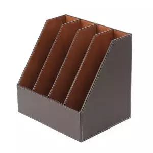 [하프클럽/셀러허브]오피스원 가죽 파일박스 4칸 문서 서류꽂이 브라운