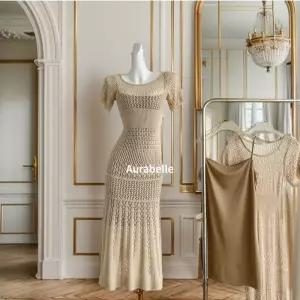 아우라벨르 2세트 글램펀칭니트 시스루반팔롱원피스 봄여름 머메이드슬림핏 하객룩 해변휴양지