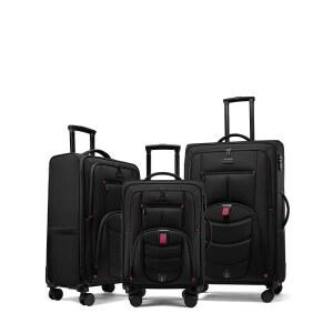 LOVEVOOK 3종 세트(22/24/28) 15.6인치 노트북 수납공간이 있는 소프트사이드 러기지 캐리어, 스피너 휠이 비즈니스 및 가족 여행 여행용 TSA 잠금장치가 대용량 블랙