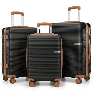 호텔 수하물 세트 3개(4년 보증), 20 24 28인치 여행 가방 PC+ABS 하드 쉘 내구성 스피너 휠 TSA 잠금 대용량 및 위탁 롤링 슈트 케이스, 블랙