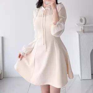 [다잇템]여자 리본보우 시폰 쁘띠 에이라인 비침 원피스 (31867545A)