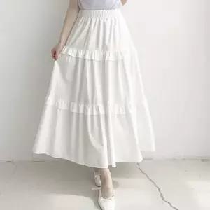 [다잇템]여자 화이트 나들이 면원단 SS 티어드 롱스커트 (32200949A)