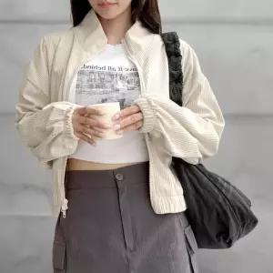 [다잇템]여성 이중지퍼 카라넥 코듀로이 재킷 작업 재킷 (40952489A)