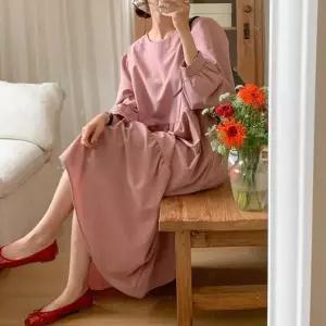 [다잇템]여자 FW 분홍색 티어드 임산부 링클 롱원피스 (41255269A)