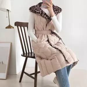 [다잇템]여성 혁대 솜패딩 롱 콘트라스트 후디 조끼 (41552450A)