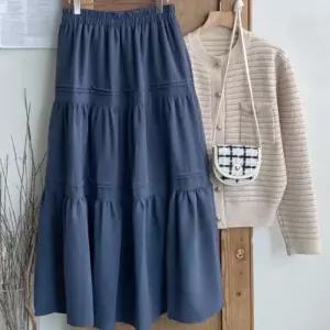 [다잇템]여자 고무줄 롱 티어드 잔주름 귀여운 스커트 (41553967A)