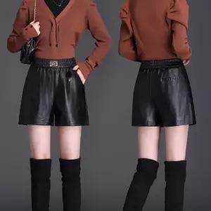 여성반바지 pu 가죽 반바지 와이드 팬츠 워싱 퓨어 하이웨스트 심쿵해외구매