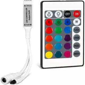 RGBZONE 미니 4핀 LED 컨트롤러 24키 IR 무선 리모컨 SMD 3528 5050 5630 라이트 스트립용 DC 5V-24V RGB