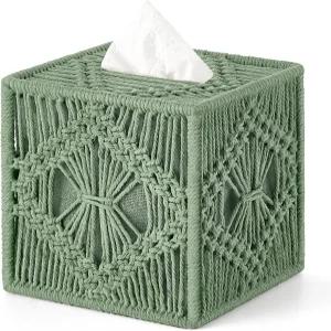 Mkono 티슈 박스 커버 마크라메 사각 오픈 바텀 홀더 보헤미안 장식 정리함 수제 직조 큐브 욕실 침실 서랍