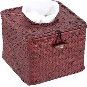 섬나콘 티슈 박스 커버 뚜껑이 있는 사각 해초 직조 홀더 욕실 화장실 침실 거실 주방 테이블 책상