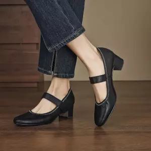 여친 가을 베지터블 펌프스 플랫 MN 가보시 부드러운 라운드 양가죽 OOTD3