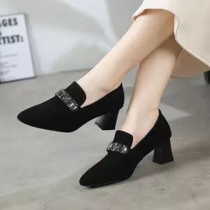 블랙 여자 MN 하이힐 스틸레토 로퍼 봄가을 양가죽 큐빅 단화 가보시힐 OOTD1